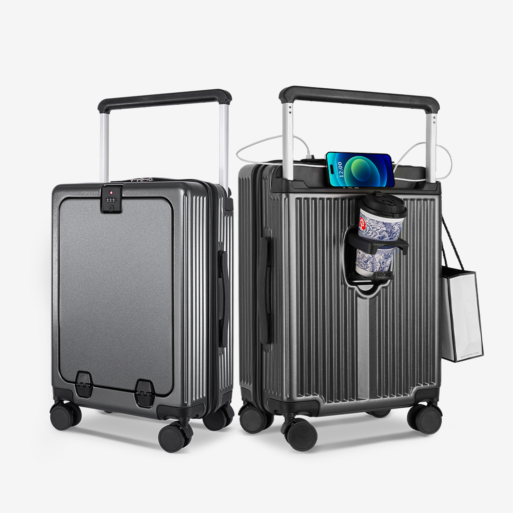 Wide Trolley Cabin Luggage With USB Charging and Cup Holder