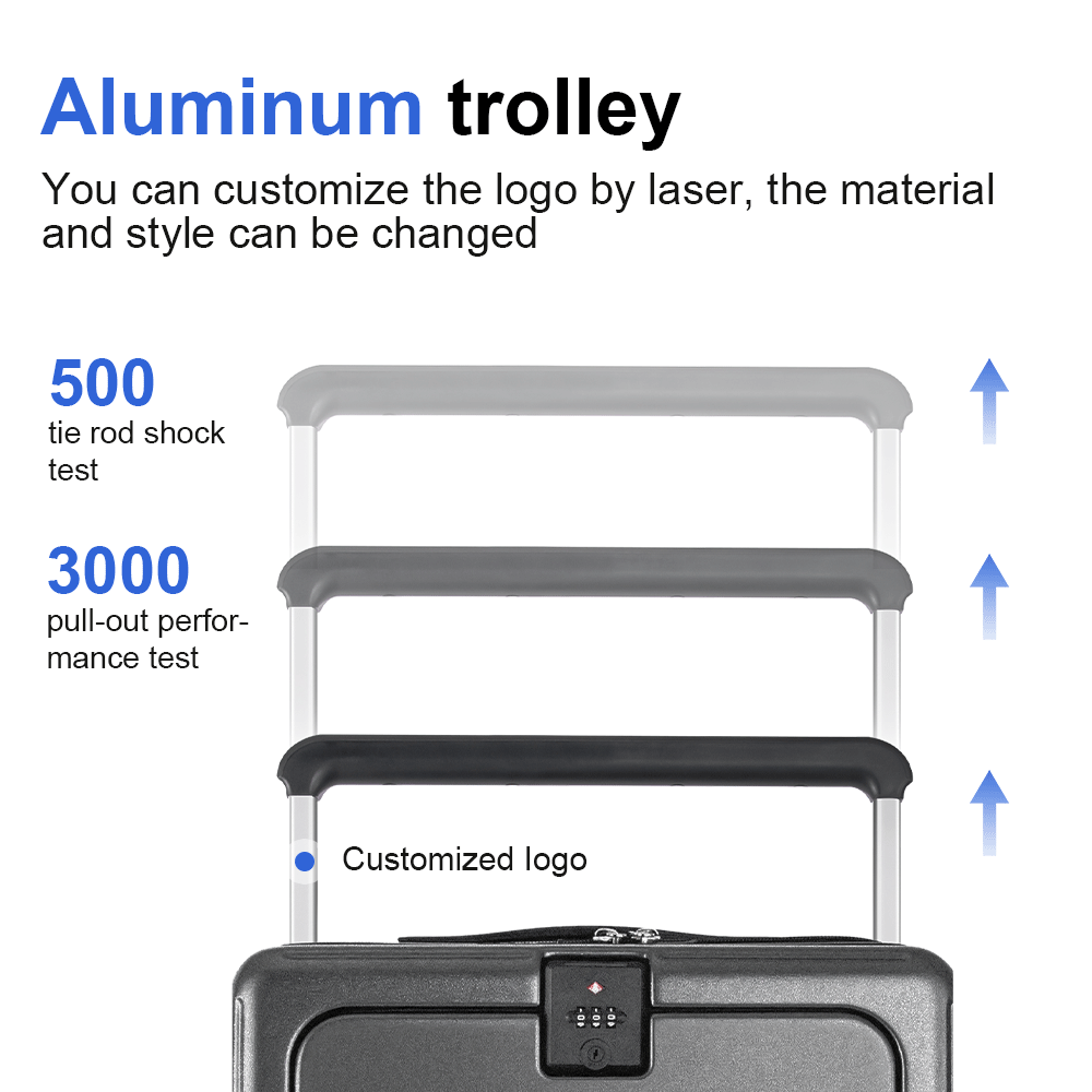 front open alumnium suitcase luggage